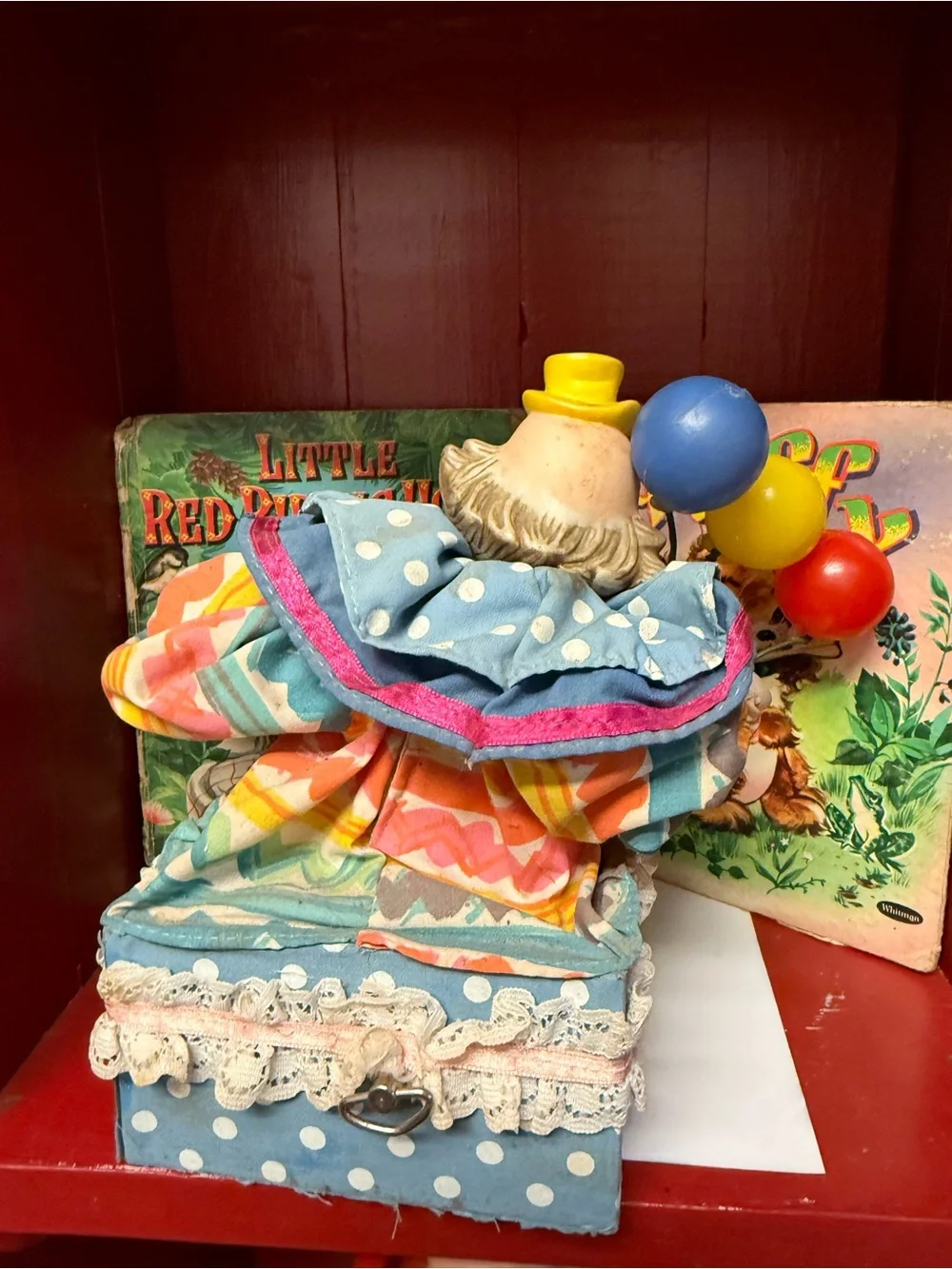Vintage Polka Dot Clown music box, works